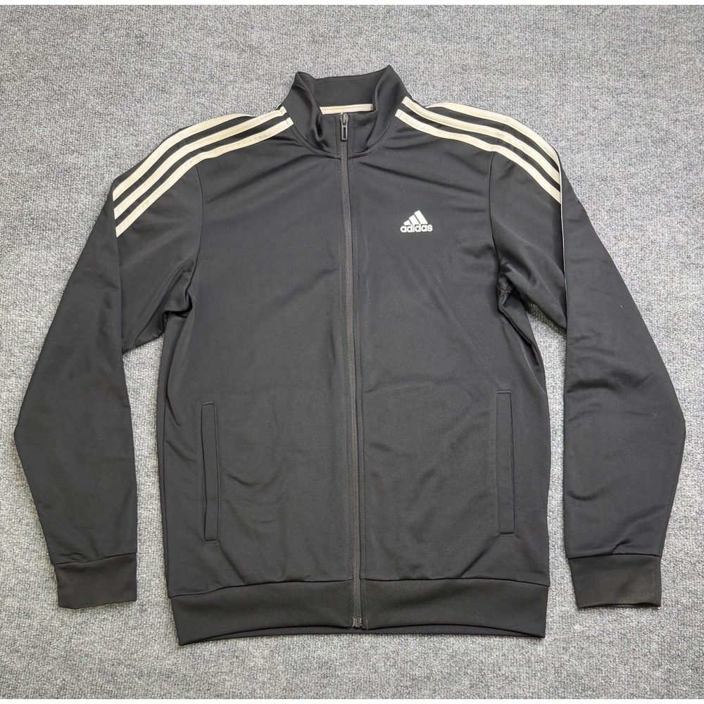 Adidas Track Jacket Full Zip Men Medium Black 3 Stripes Logo Active Performance